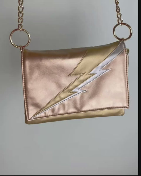 rose gold and silver lightning bolt crossbody bag