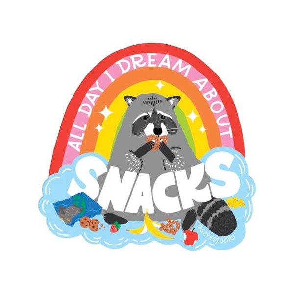 All Day I Dream About Snacks Raccoon Vinyl Diecut Sticker