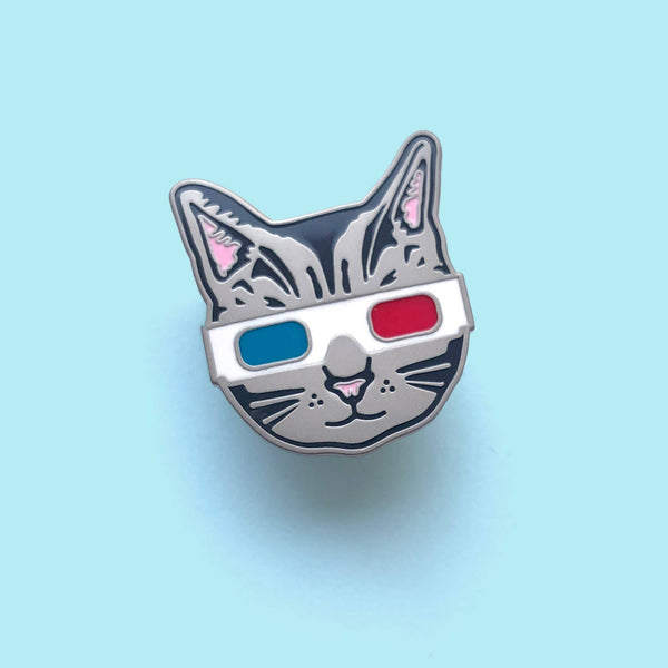 3D Glasses Cat Enamel Pin