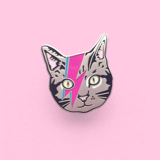 Hot Pink Lightning Bolt Bowie Cat Pin