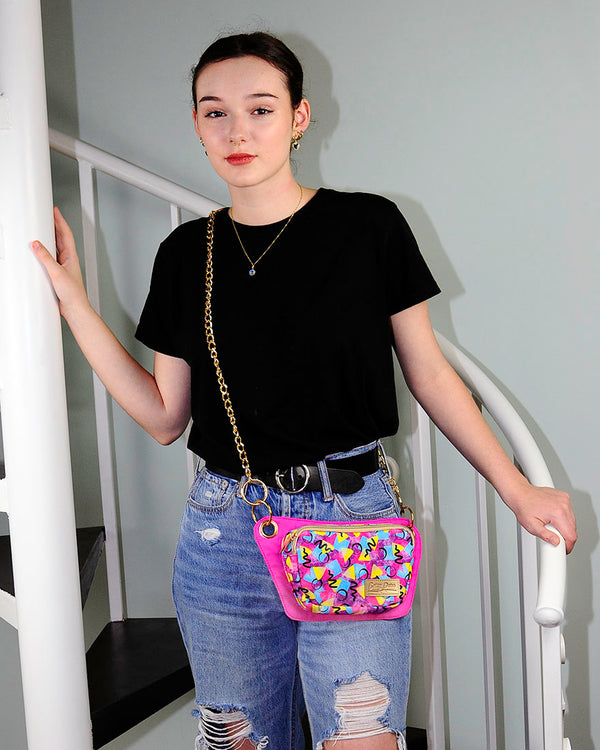 hot pink confetti crossbody bag