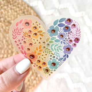 Clear Pride Pastel Rainbow Floral Heart Sticker