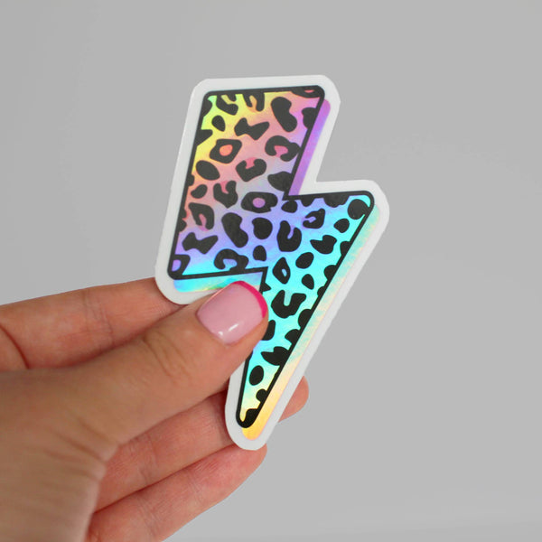 Animal Print Lightning Bolt Holographic Sticker