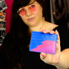 blue purple and pink lightning bolt card wallet