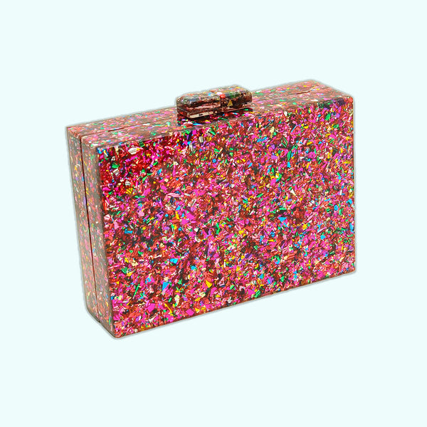 hot pink confetti clutch