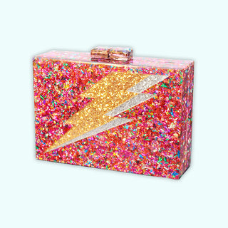 pink confetti lightning bolt clutch