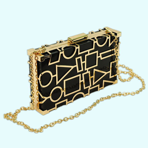 black gold geometric acrylic clutch