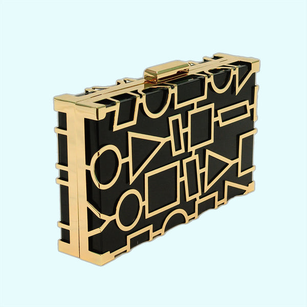 gold black geometric acrylic clutch