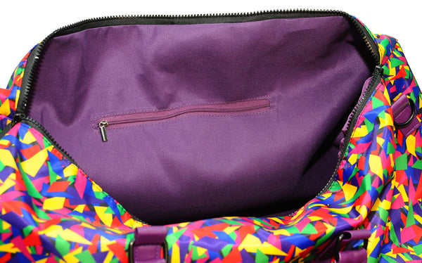 rainbow confetti print duffel bag interior