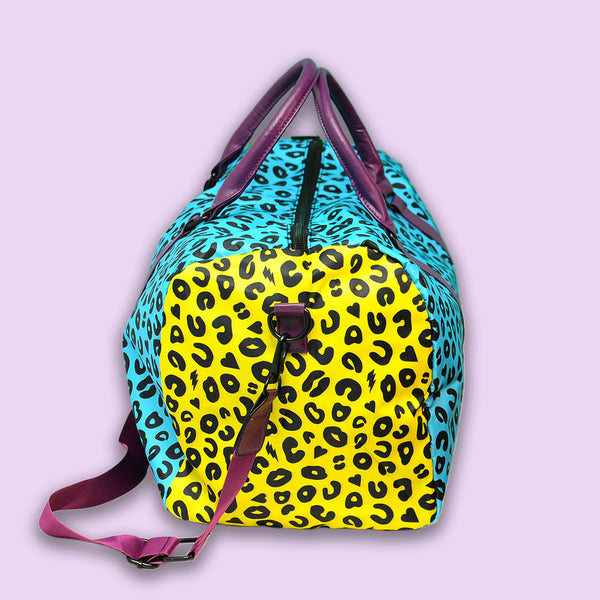 neon leopard print duffel bag