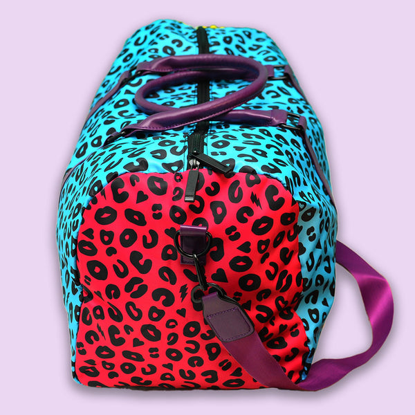 neon leopard print duffel bag