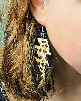 Cheetah Print Lightning Bolt Earrings