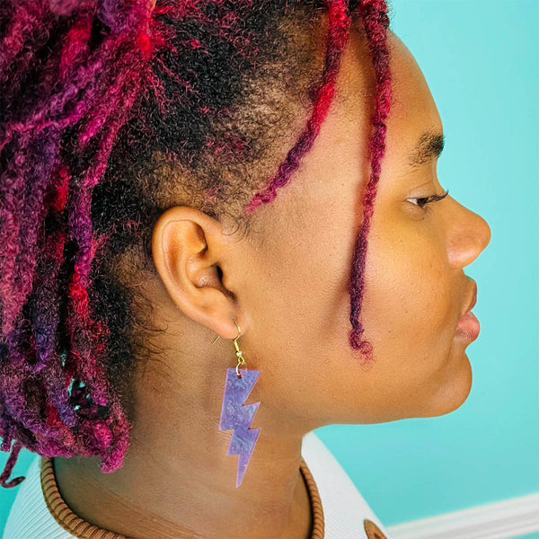 Purple Galactic Swirl Acrylic Lightning Bolt Earrings