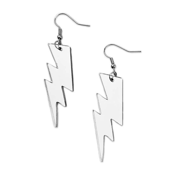 Silver Mirror Lightning Bolt Acrylic Earrings