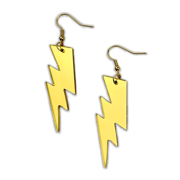 Gold Mirror Lightning Bolt Acrylic Earrings