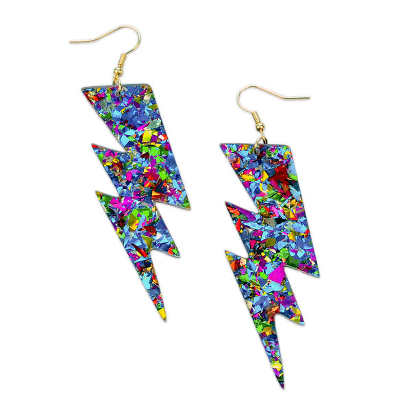 Metallic Confetti Mega Lightning Bolt Earrings