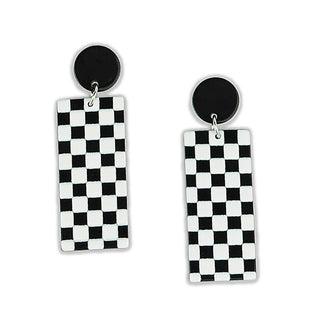 Black/White Checkered Geometric Rectangle Earrings