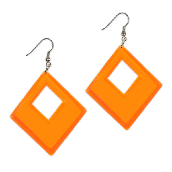 Neon Orange Translucent Geometric Earrings