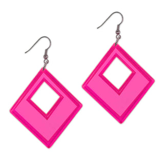 Neon Pink Translucent Geometric Earrings