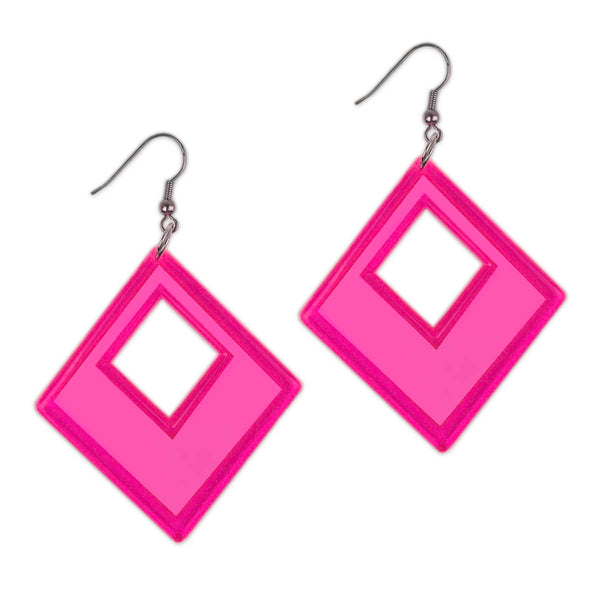 Neon Pink Translucent Geometric Earrings