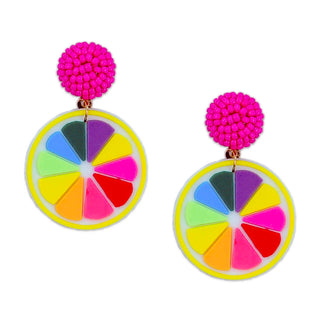 Rainbow Fruit Slice Beaded Stud Earrings