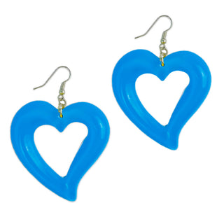 Neon Blue Translucent Heart Earrings