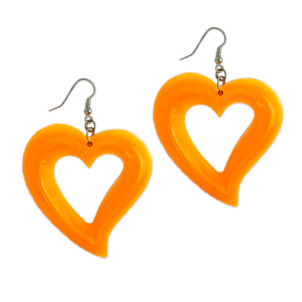 Neon Orange Translucent Heart Earrings