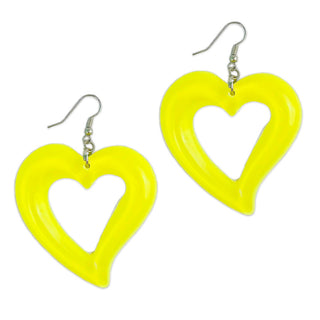Neon Yellow Translucent Heart Earrings