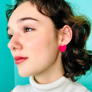 neon pink heart stud earrings