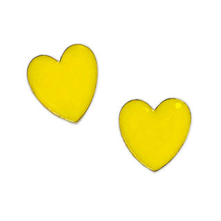 neon yellow heart stud earrings