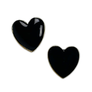 Black Enamel Heart Stud Earrings