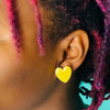 neon yellow heart stud earrings
