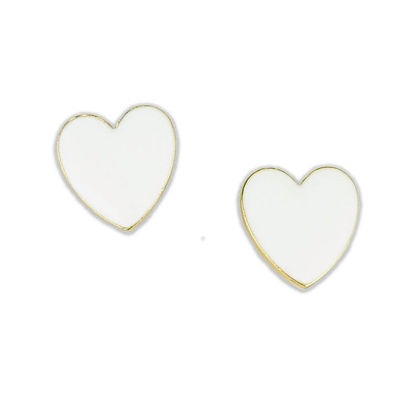 White Enamel Heart Stud Earrings