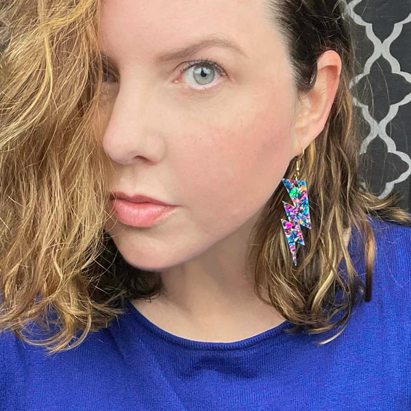 Metallic Confetti Lightning Bolt Earrings