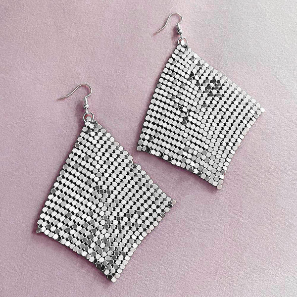 Silver Metal Mesh Disco Earrings