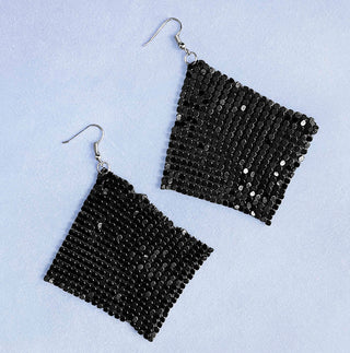 Black Metal Mesh Disco Earrings