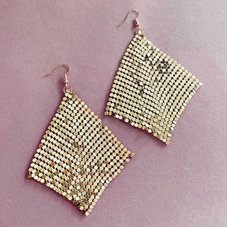 Gold Metal Mesh Disco Earrings