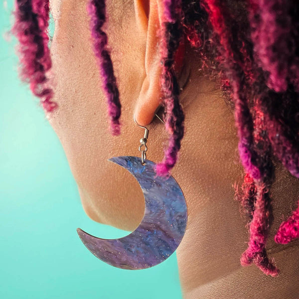 Galaxy Purple Crescent Moon Acrylic Earrings