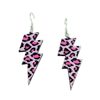 Pink Leopard Print Lightning Bolt Earrings