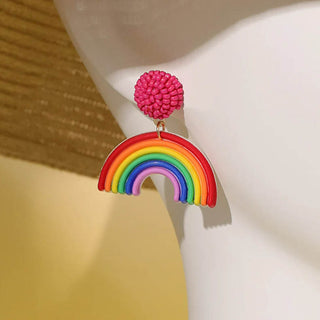 Bright Rainbow Beaded Stud Earrings