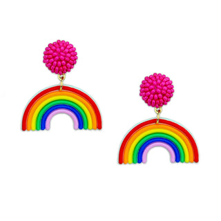 Bright Rainbow Beaded Stud Earrings