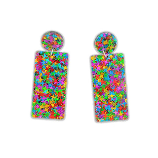 Rainbow Confetti Geometric Rectangle Earrings