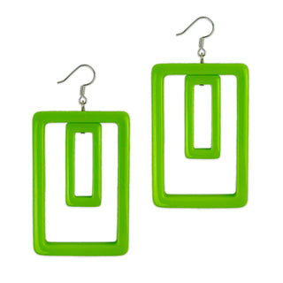 Lime Green Double Rectangle Geometric Earrings