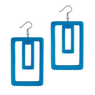 Bright Blue Double Rectangle Geometric Earrings