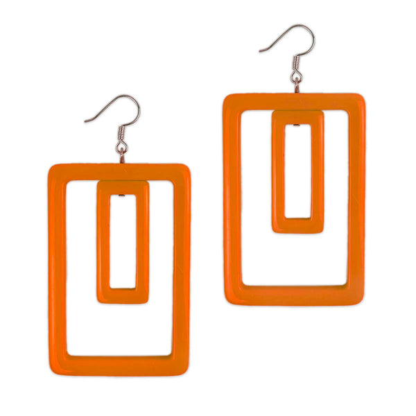 Orange Double Rectangle Geometric Earrings