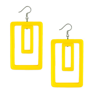 Yellow Double Rectangle Geometric Earrings