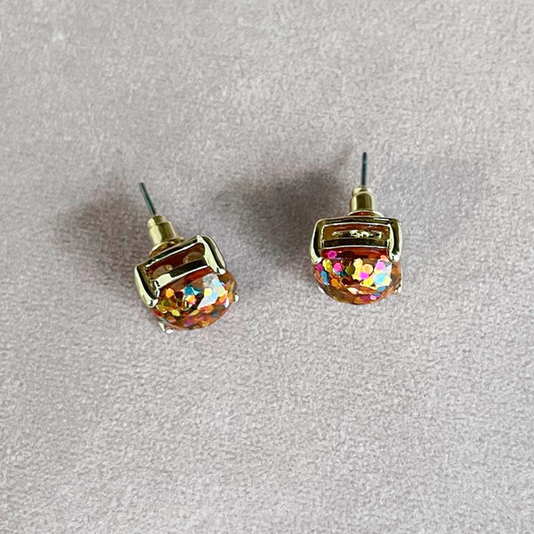 Rainbow Glitter Square Stud Earrings