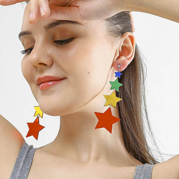 Rainbow Star Mirror Dangle Earrings