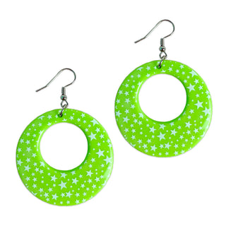 Lime Green and White Star Print Earrings