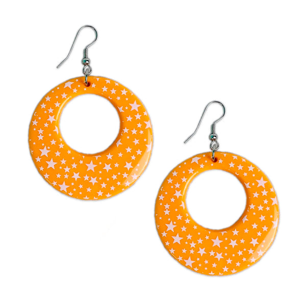 Orange and White Star Print Earrings